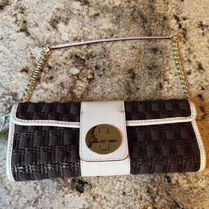 Kate Spade medium Ava Riviera Drive Chocolate Woven Clutch, NEW with tags